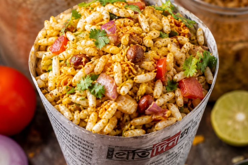 puffed rice and spices prepared jhalmuri.